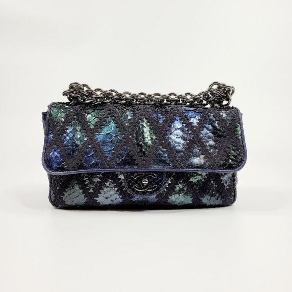 CHANEL Handbags - Chanel Python Flap Bag Crochet Stitch Navy Blue